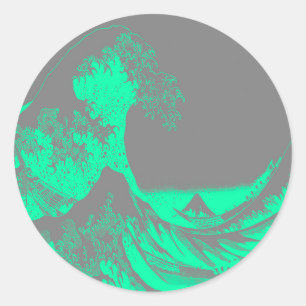 The Great Wave Seafoam Green & Grey Classic Round Sticker