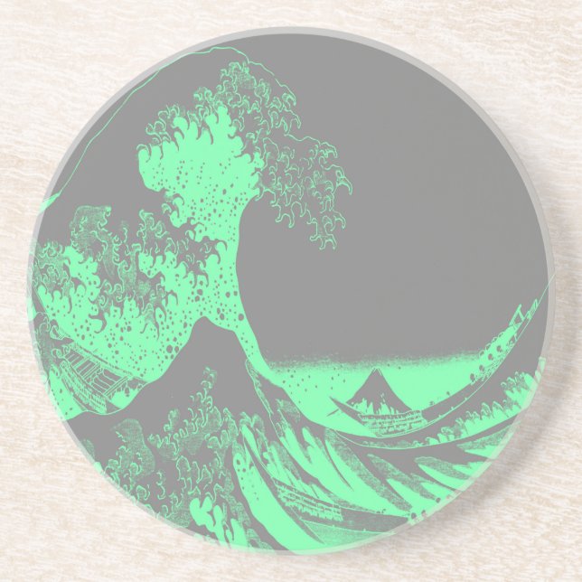 The Great Wave Seafoam Green & Grey Coaster (Front)