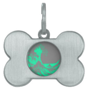 The Great Wave Seafoam Green & Grey Pet Name Tag