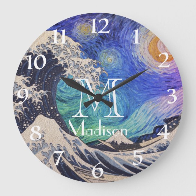 The Great Wave Starry Night Large Clock (Front)
