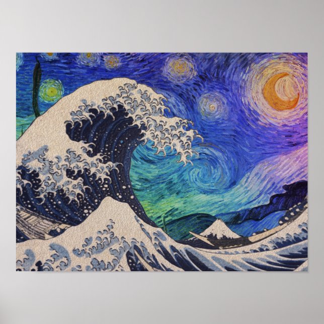 The Great Wave Starry Night Poster (Front)