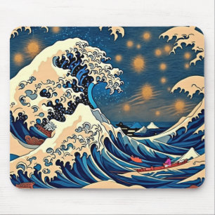 The Great Wave Starry Night Van Gogh Mouse Pad