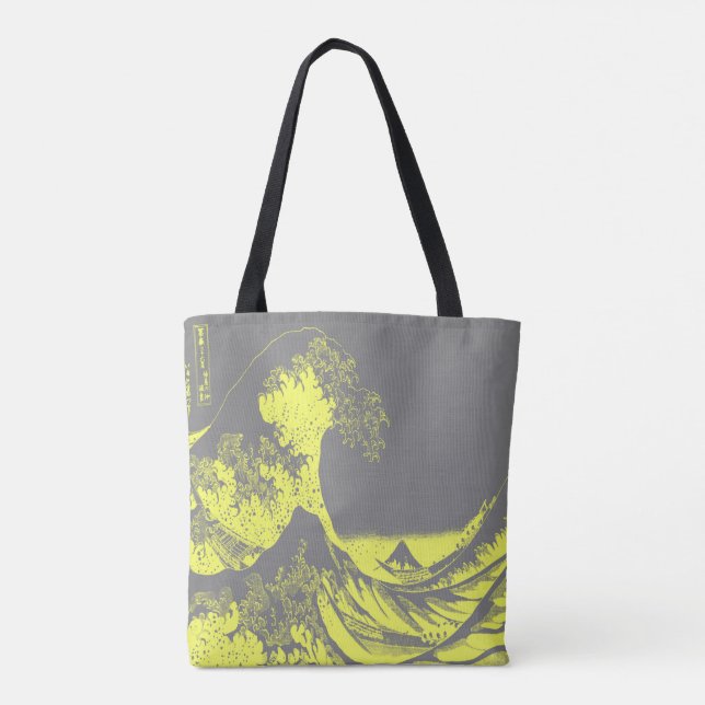 The Great Wave Tote Bag Yellow & Grey (Back)