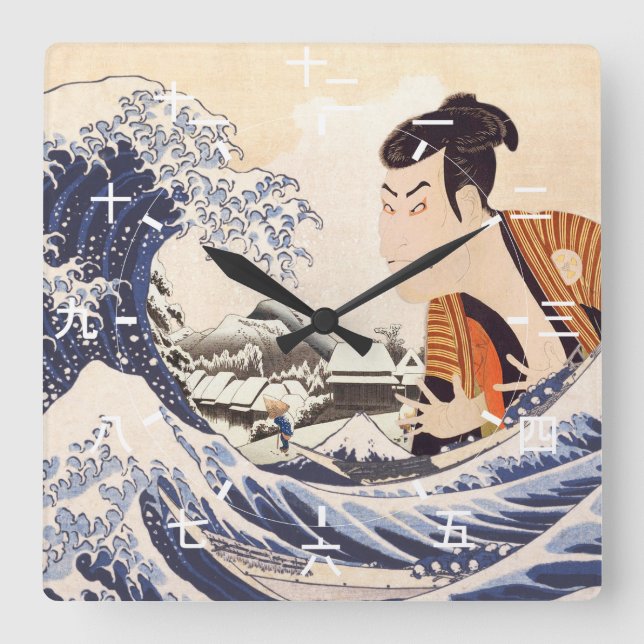 The Great Wave Ukiyoe Collages Square Wall Clock (Front)
