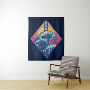 The Great Wave Vaporwave Tapestry