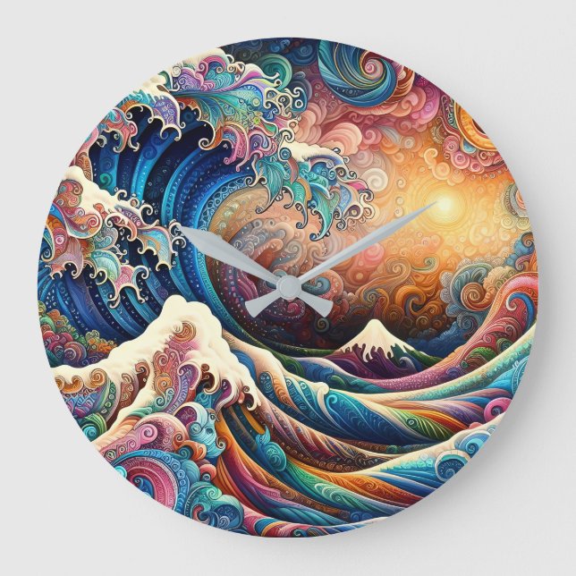 The Great Wave, wave off Kanagawa v3 Large Clock (Front)