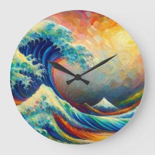 The Great Wave, wave off Kanagawa v4 Large Clock
