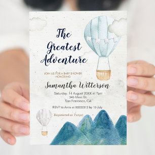 The Greatest Adventure Hot Air Balloon baby shower Invitation