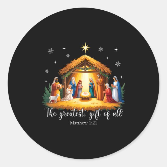 The Greatest Gift For All Christmas Nativity Jesus Classic Round Sticker (Front)