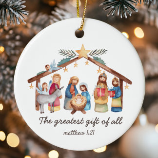 The Greatest Gift of All Nativity Christmas Custom Ceramic Ornament