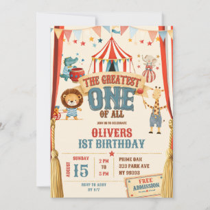 The Greatest One Circus First Birthday Invite
