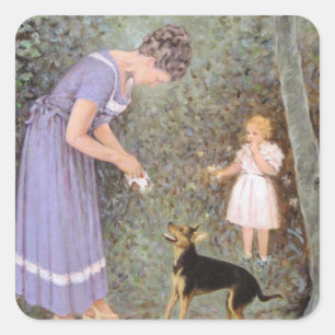 The Greedy Small Dog by Guido Marzulli, Realism  Square Sticker