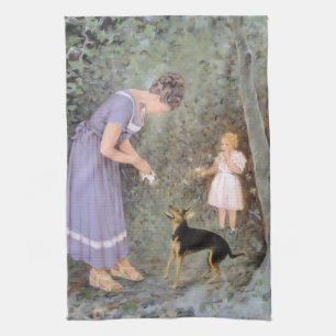 The Greedy Small Dog by Guido Marzulli, Realism  Tea Towel