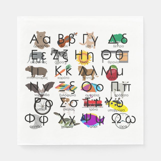 The Greek Alphabet Letters Words & Pictures Napkin (Front)