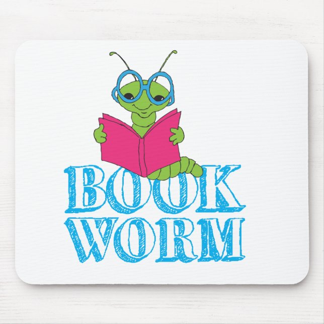 The Green Brilliant Cartoon Bookworm Book Worm Mouse Pad (Front)