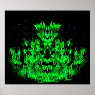 The green Flame Monster in The Starlight Sky Poster