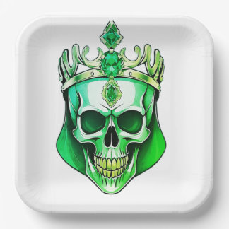 The Green King Skull with a Jewelled Crown Paper Plate