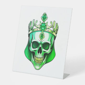 The Green King Skull with a Jewelled Crown Pedestal Sign