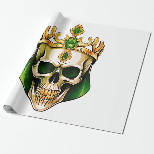 The Green King Skull with a Jewelled Crown Wrapping Paper (Unrolled)