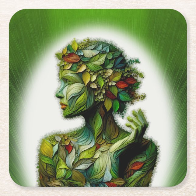 The Green Lady Square Paper Coaster (Front)