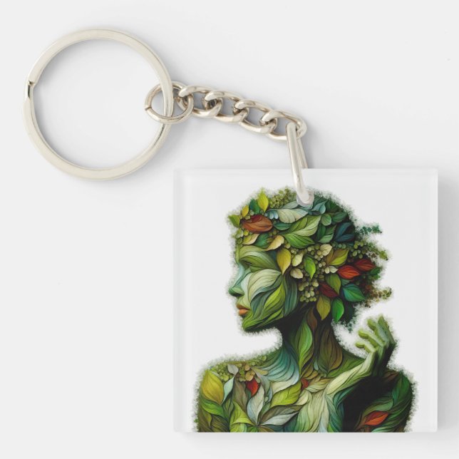 The Green Lady - White Background Key Ring (Front)