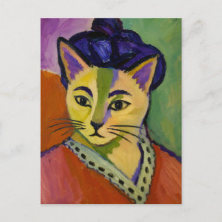 The Green Stripe Cat – Fauvist Matisse-Inspired Postcard