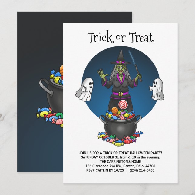 The Green Witch's trick or treat Halloween party Invitation (Front/Back)