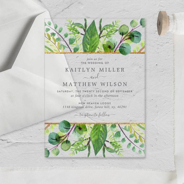 The Greenery & Gold Wedding Collection Acrylic Invitations (Creator Uploaded)