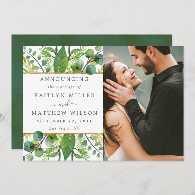 The Greenery & Gold Wedding Collection Announcement (Front/Back)
