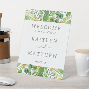 The Greenery & Gold Wedding Collection Pedestal Sign