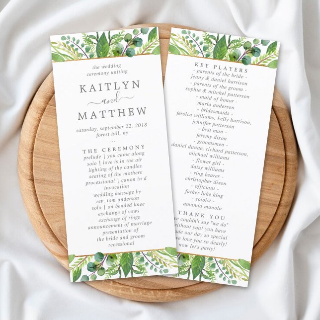 The Greenery & Gold Wedding Collection - Program Rack Card (Creator Uploaded)
