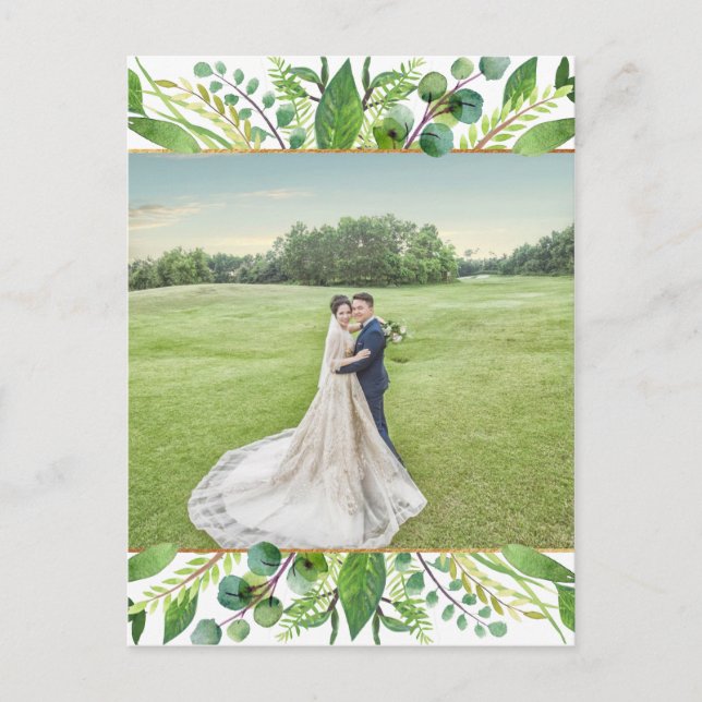 The Greenery & Gold Wedding Collection Thank You Announcement Postcard (Front)
