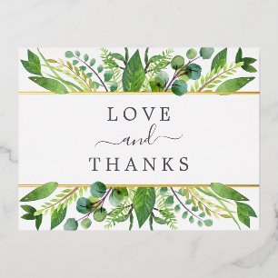 The Greenery & Gold Wedding Collection Thank You Foil Invitation Postcard