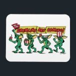 The Gremlins™ Are Coming Magnet<br><div class="desc">Get ready for mischief with this bold, retro-inspired design featuring a lineup of playful gremlins marching in with snacks, 3D glasses, and movie-night chaos. With expressive poses, classic creature styling, and vibrant comic-book lettering, this artwork captures the mischievous spirit and cult-favorite energy fans love. The dynamic banner headline and colorful...</div>