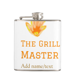 The grill master add name text cooking best yellow hip flask
