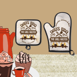 The Grill Master Dad's BBQ Father's Day Kitchen Oven Mitt & Pot Holder Set
