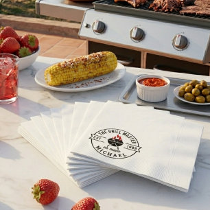 The Grill Master Established Year Name Flame Napkin