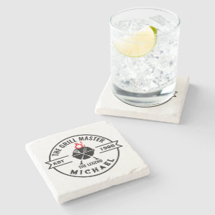 The Grill Master Established Year Name Flame Stone Coaster