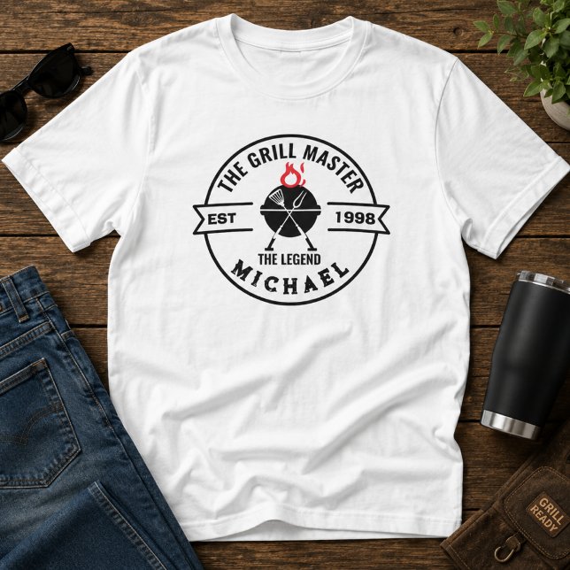 The Grill Master Established Year Name Flame T-Shirt (the grill master for him tee brithday cooking food chef dad bbq king vintage for him grandfather men)
