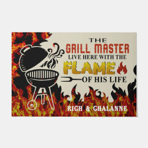 The Grill Master Lives Here With The Flame  Doormat