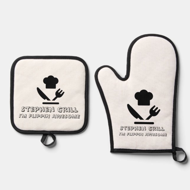 The Grill Personalized father's day  Oven Mitt & Pot Holder Set (Front)