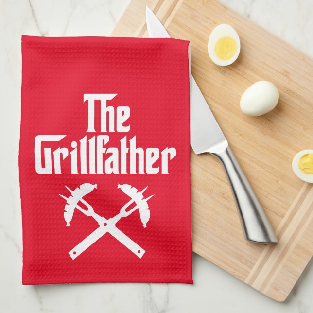 The Grillfather With Hot Dogs Tea Towel (Quarter Fold)