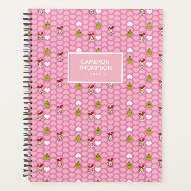 The Grinch & Cindy-Lou Pink Heart Pattern Planner (Front)