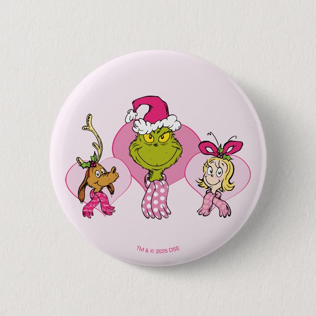 The Grinch Crew in Pink Valentine's Portrait 6 Cm Round Badge (Front)