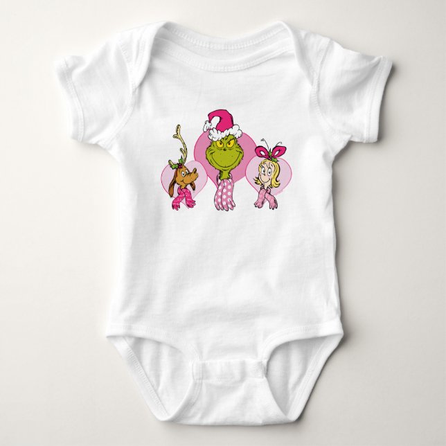 The Grinch Crew in Pink Valentine's Portrait Baby Bodysuit (Front)