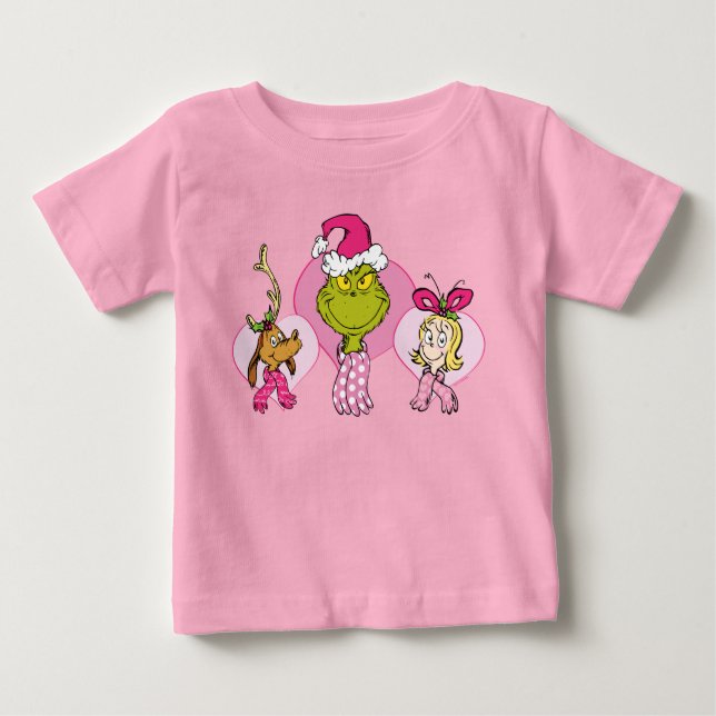 The Grinch Crew in Pink Valentine's Portrait Baby T-Shirt (Front)