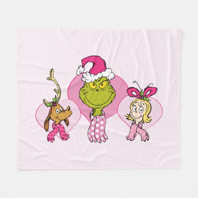 The Grinch Crew in Pink Valentine's Portrait Fleece Blanket (Front (Horizontal))