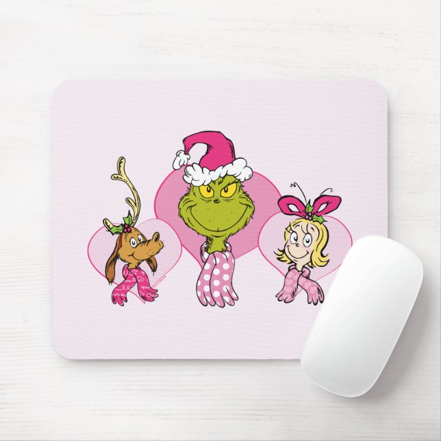 The Grinch Crew in Pink Valentine's Portrait Mouse Pad (With Mouse)