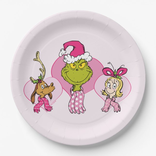 The Grinch Crew in Pink Valentine's Portrait Paper Plate (Front)