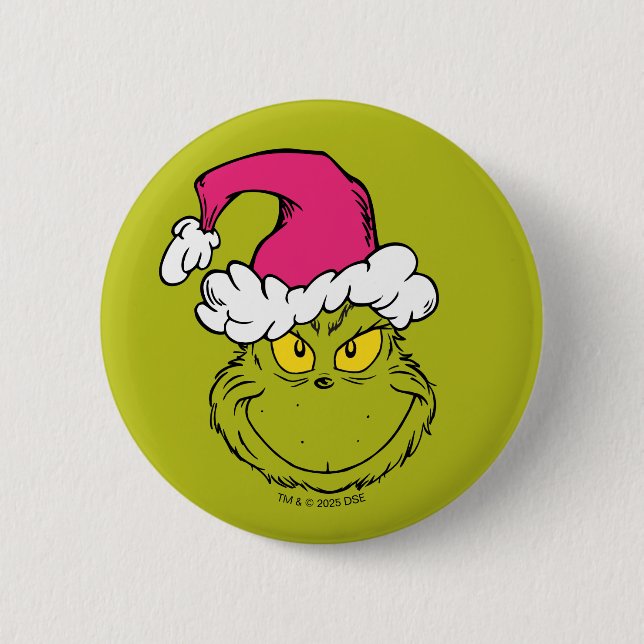 The Grinch in Pink Santa Hat 6 Cm Round Badge (Front)